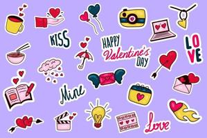 colorful hand drawn valentine sticker collection vector