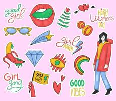 Colorful Hand drawn Girl power stickers collection