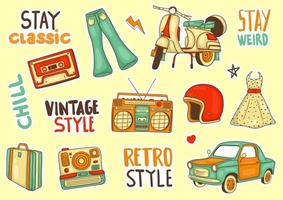 colorful hand drawn classic element  sticker collection vector