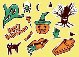 colección de pegatinas de halloween dibujadas a mano de colores web vector