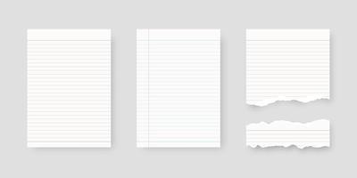 juego de papel de cuaderno. hoja de plantilla de papel rayado. maqueta aislada. diseño de plantilla. ilustración vectorial realista.