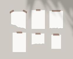 Mood board mockup template. Empty sheets of white paper on the wall with shadow overlay. Mockup vector isolated. Template design. Realistic vector illustration.