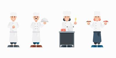 Set of chef characters. Modern cartoon man and woman with uniform characters in flat style. Vector illustration.