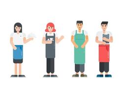 Set of waitress character. Restaurant staff characters in flat style. Vector illustration.