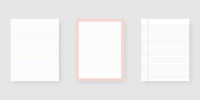juego de papel de cuaderno. hoja de plantilla de papel rayado. maqueta aislada. diseño de plantilla. ilustración vectorial realista. vector