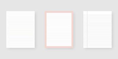 Notebook paper set. Sheet of lined paper template. Mockup isolated. Template design. Realistic vector illustration.