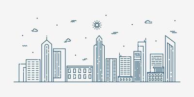 City landscape illustration with a thin line style. Thin line city landscape. Vector illustration.