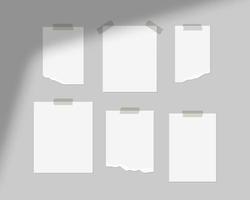 Mood board mockup template. Empty sheets of white paper on the wall with shadow overlay. Mockup vector isolated. Template design. Realistic vector illustration.