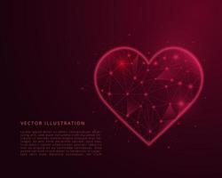 Abstract low poly heart. Polygonal wireframe illustration with lines and dots. Vector concept illustration.