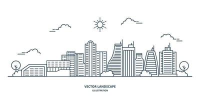 City landscape illustration with a thin line style. Thin line city landscape. Vector illustration.