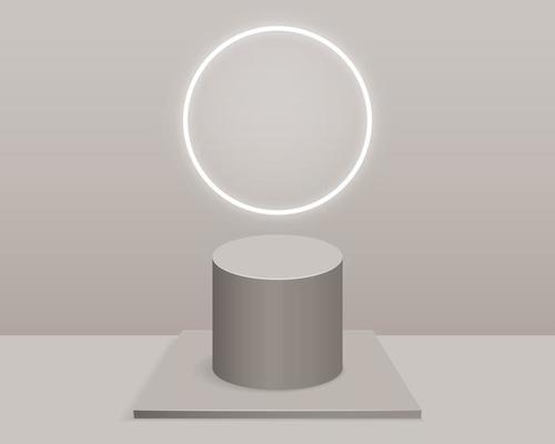 Empty cylinder podium on minimal background. Abstract minimal scene with geometrical forms. Design for product presentation. 3d vector illustration.