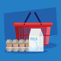 Shopping basket with groceries vector