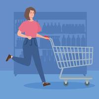 woman running with shopping cart vector