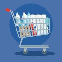 Shopping cart with groceries vector