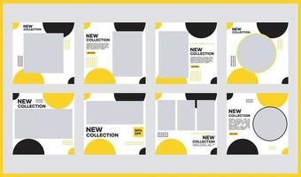 A collection of editable minimal square banner templates for social media content. White, black, and yellow background colors. Suitable for social media posts and website internet advertising vector