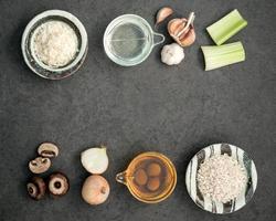Cooking ingredients on a dark gray background photo