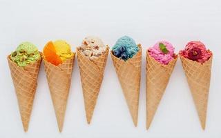 Colorful ice cream in cones photo