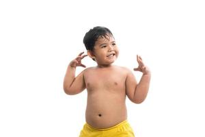 Joyful little one with happy and excited in the studio photo