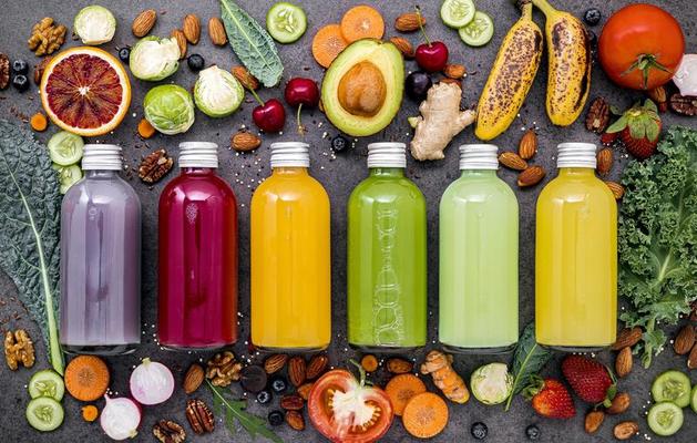 Bottles Of Healthy Fruit Juice Smoothie Stock Photo - Download
