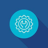 setting, technology icon. linear style wheel, cog, mechanical vector sign isolated on blue background