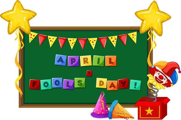 April Fool's Day font logo on chalkboard with Jester