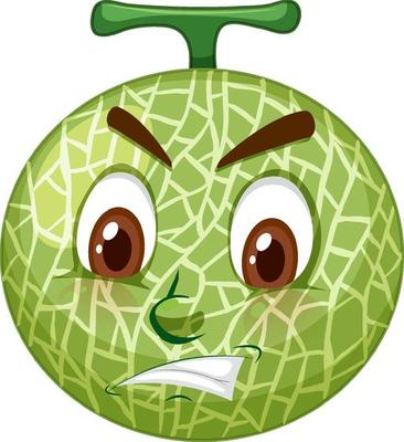 Cantaloupe melon cartoon character with facial expression