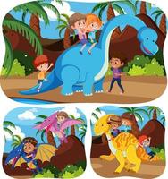 Happy kids with animals in nature background vector