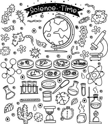 Science element set in doodle or sketch style isolated on white background