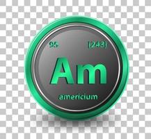 elemento químico americio. símbolo químico con número atómico y masa atómica. vector