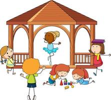 Many kids doing different activities in gazebo vector