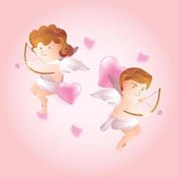 Couple of little cupids aiming heart arrowa. Illustration for Valentine's Day vector
