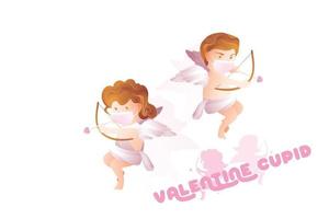 Couple little cupids aiming heart arrows vector