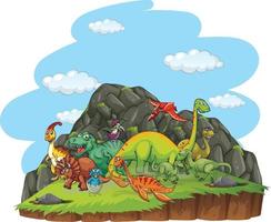 Dinosaurs cartoon character in nature scene vector