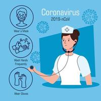 enfermera con recomendaciones para detener el coronavirus vector