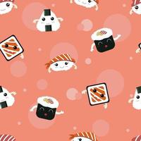 patrón sin fisuras de sushi kawaii. lindo sushi de patrones sin fisuras vector