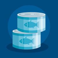 cans of tuna fish in blue background vector