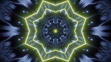 Blue and yellow 3D kaleidoscope star design illustration for background or texture photo