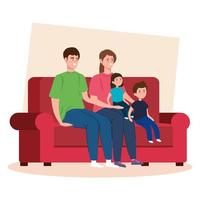 campaign stay at home with family in living room vector