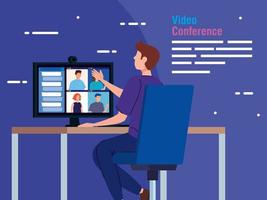 man in a video conference via computer vector