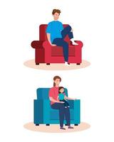 Stay at home campaign with family scenes in the living room vector