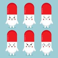 Cute Pill Characters With Various Expression vector