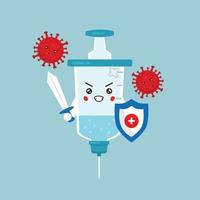 Cute Vaccine Characters Fight Against Viruses vector