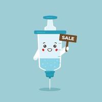 Cute Vaccine Characters With Sales Sign vector