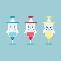 Cute Vaccine Characters Fight Against Viruses Set vector