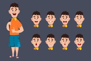 Cute School Boy Character expressions for animation and motion design vector