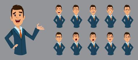 Happy businessman with different facial expression. flat style vector character illustration for design or animation