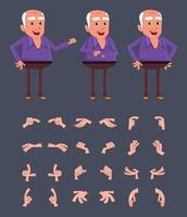 Old man character with different poses and hands for design, motion or animation. vector