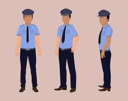 personaje de dibujos animados de la policía para diseño de movimiento o animación. el personaje gira para la animación de personajes vector