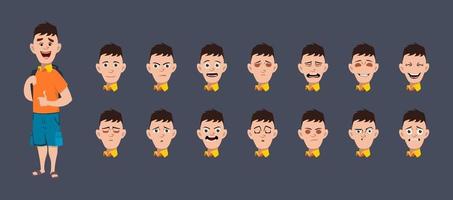 School boy with different expressions for animation and motion design vector