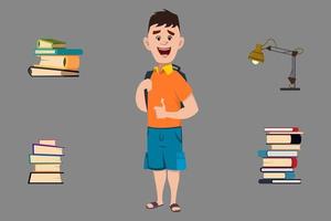 school boy with book and table light for animation vector